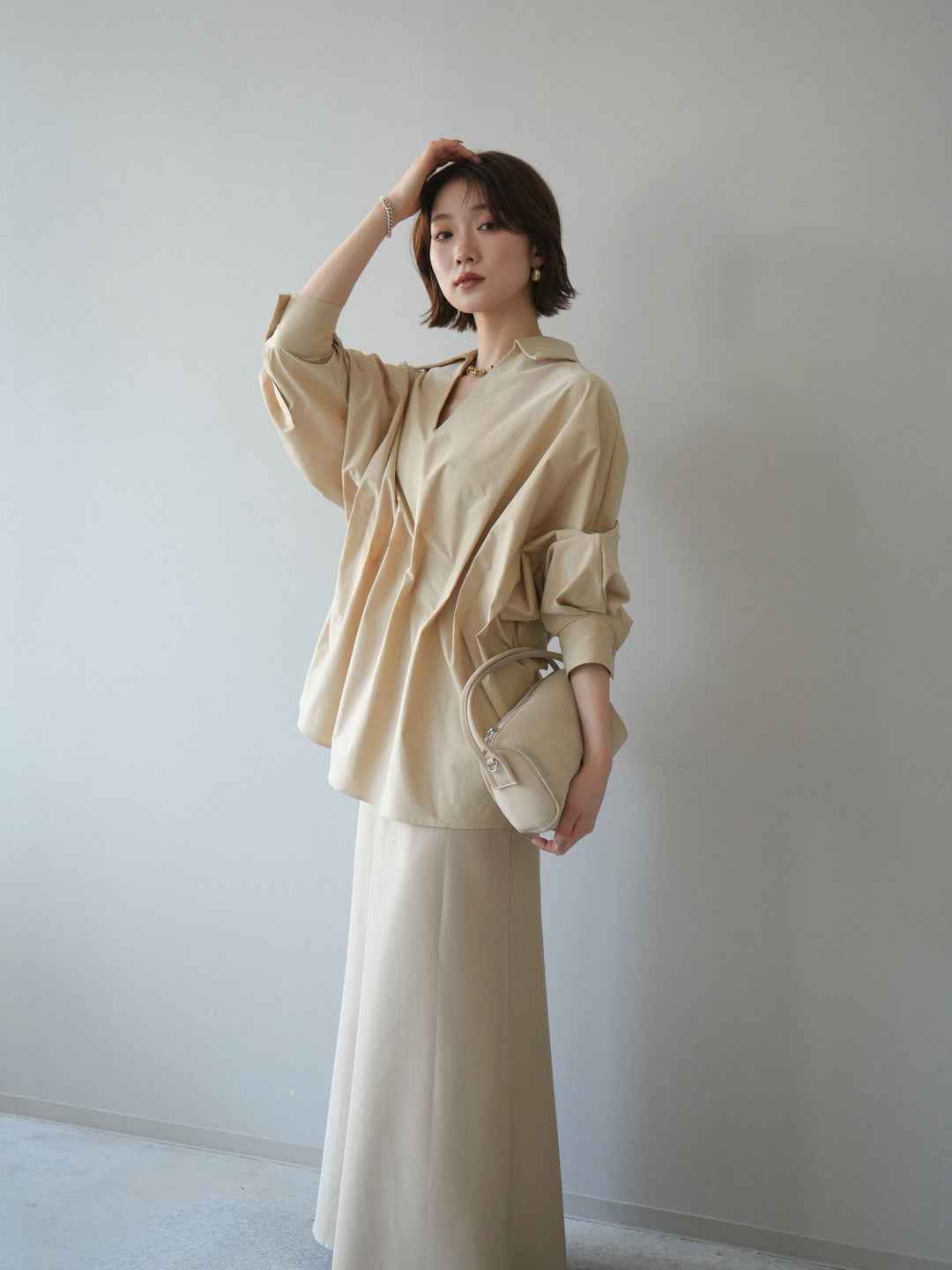 [予約]ウエストギャザースキッパーシャツ/beige