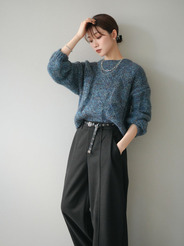 [予約]ワイドケーブルミックスニットプルオーバー/blue