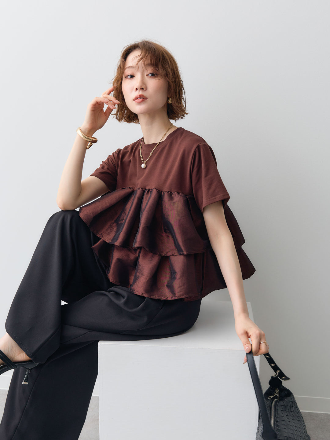 [予約]フリルティアードTEE/brown