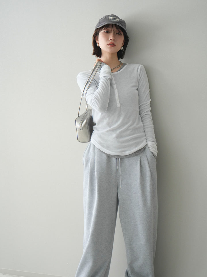 [予約]シアーリブヘンリーネックロンT/white