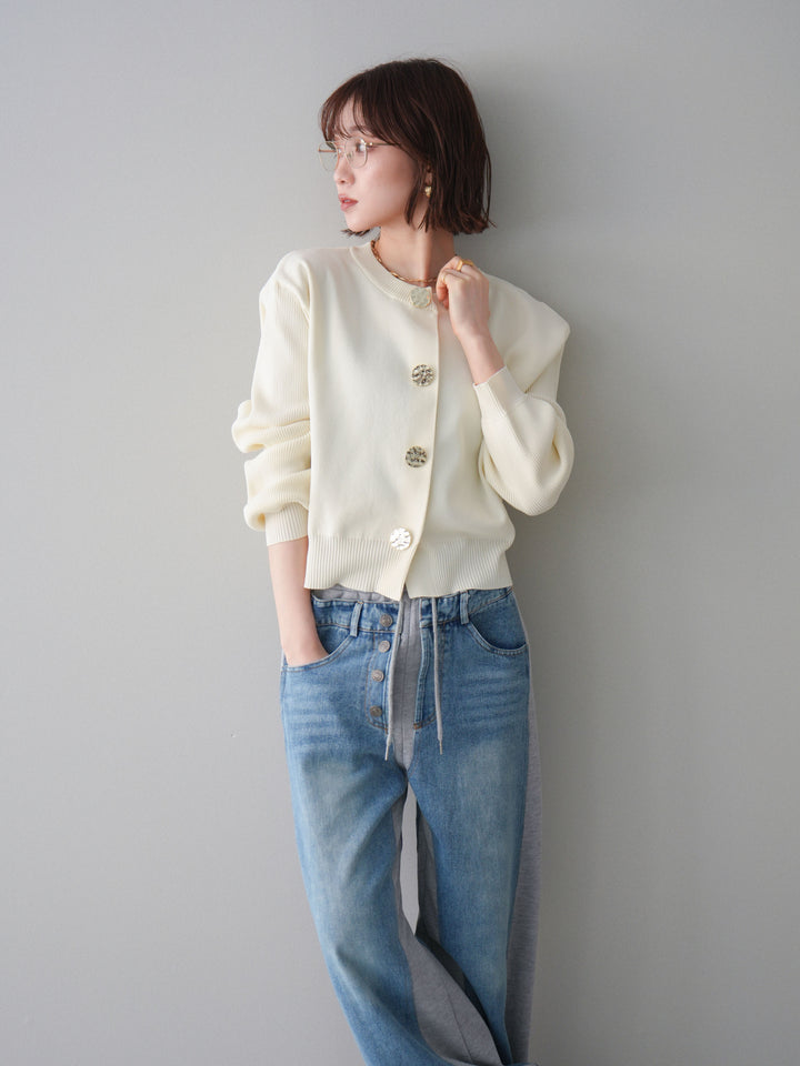 [SET]メタルボタンクルーネックニットカーディガン+選べるアクセセット(2set)