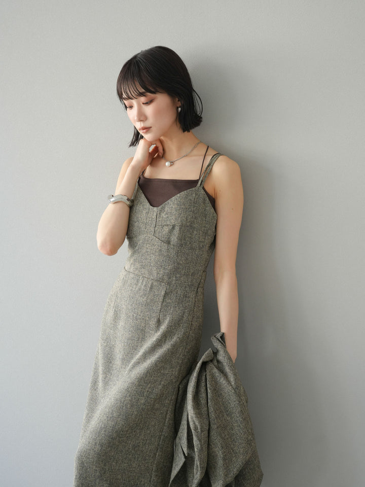 [預購] 夏季粗花呢露背吊帶洋裝/棕色