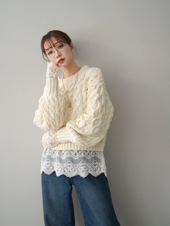 [予約]バルキーケーブルクロップドニットプルオーバー/ivory