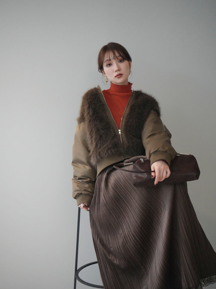 [SET]ファードッキングMA-1+裾レーススウェードプリーツマキシスカート(2set)