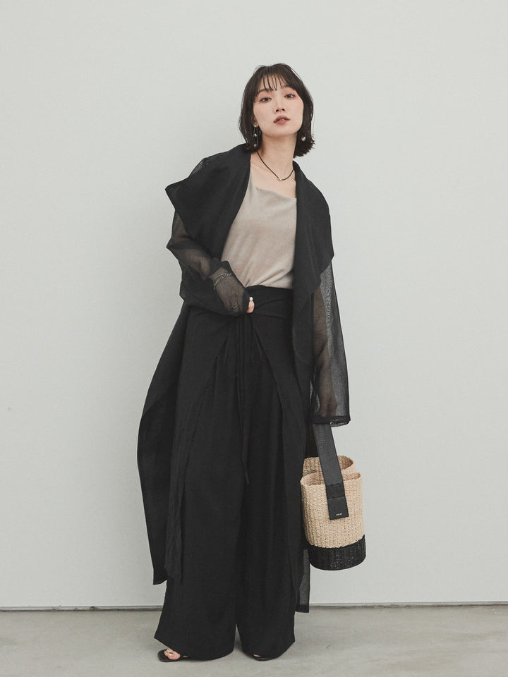 [予約]ワッシャーサテンレイヤードスカートパンツ/ブラック