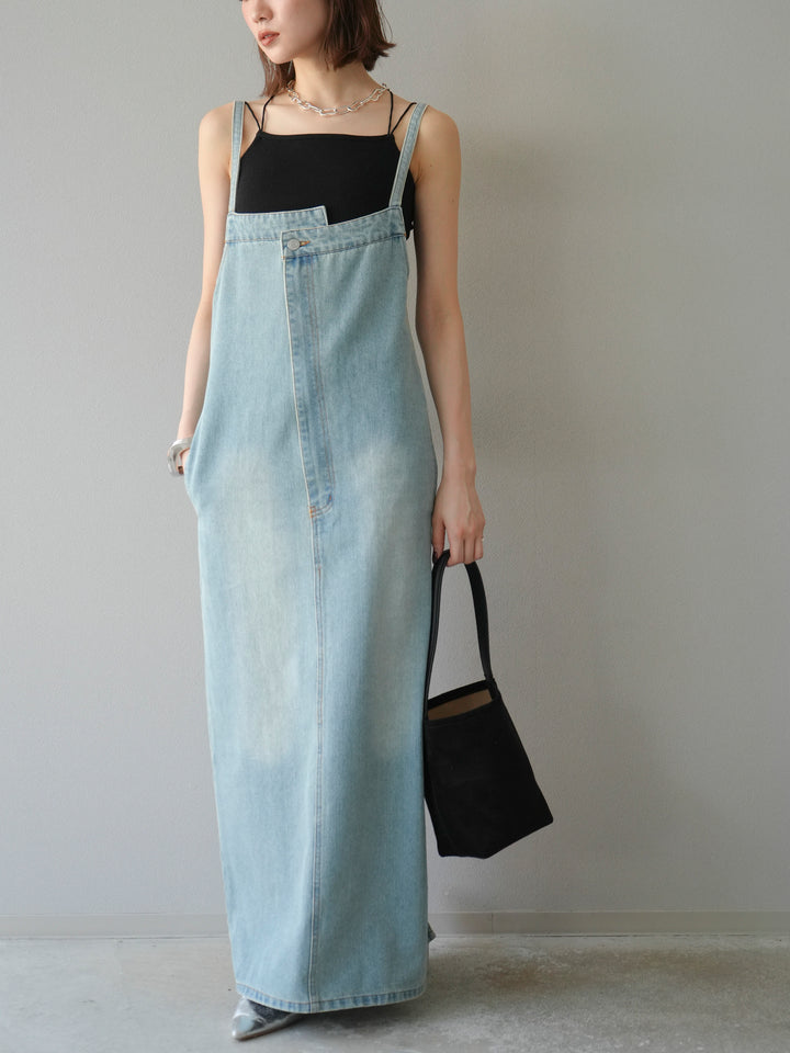 【預購】不對稱牛仔洋裝/奶白色