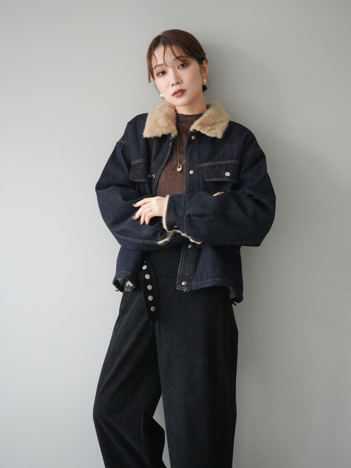 [予約]デニム×ファーステンカラーショートジャケット/indigo