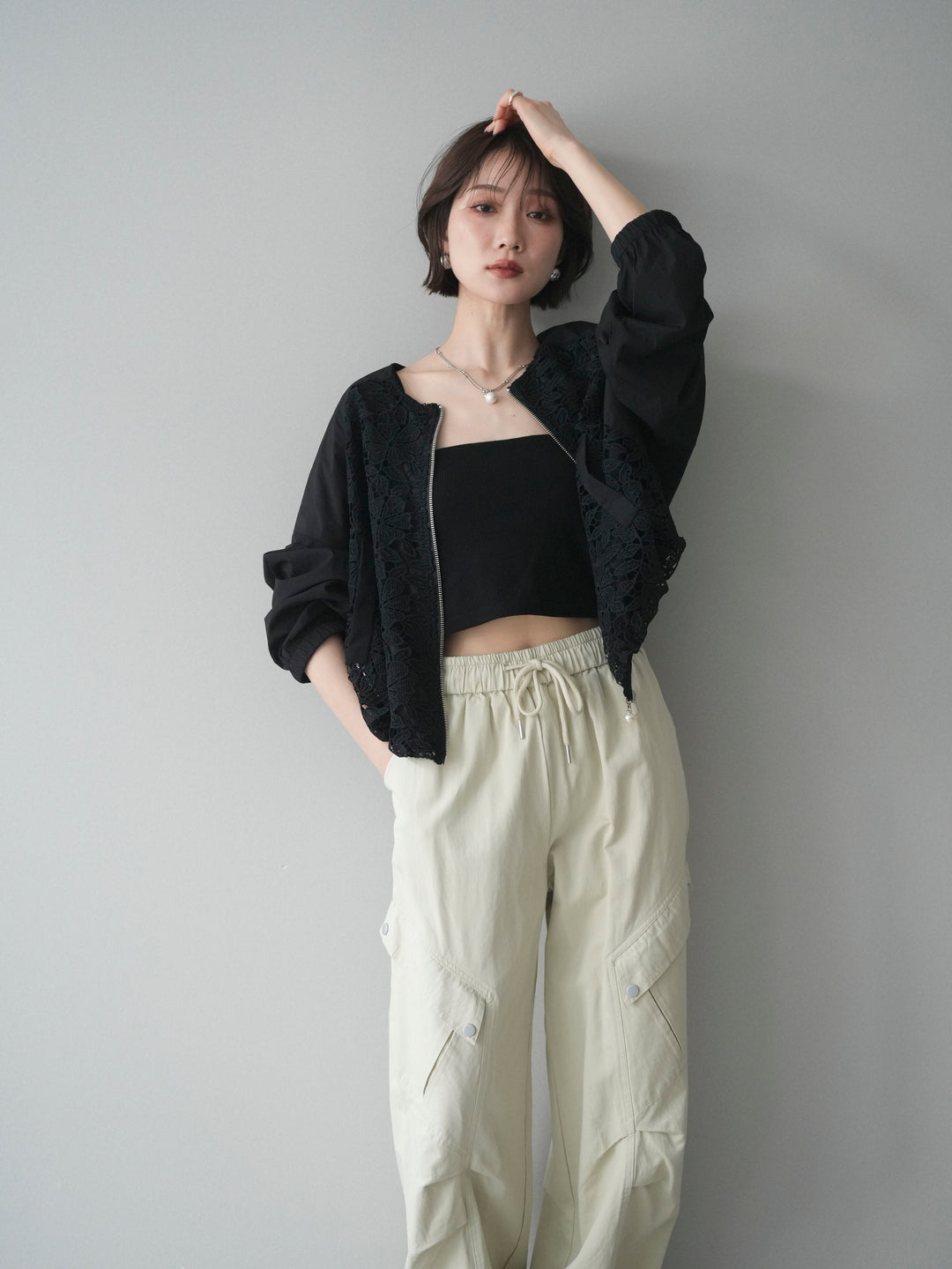 [SET]レースドッキングブルゾン+選べるアクセセット(2set)