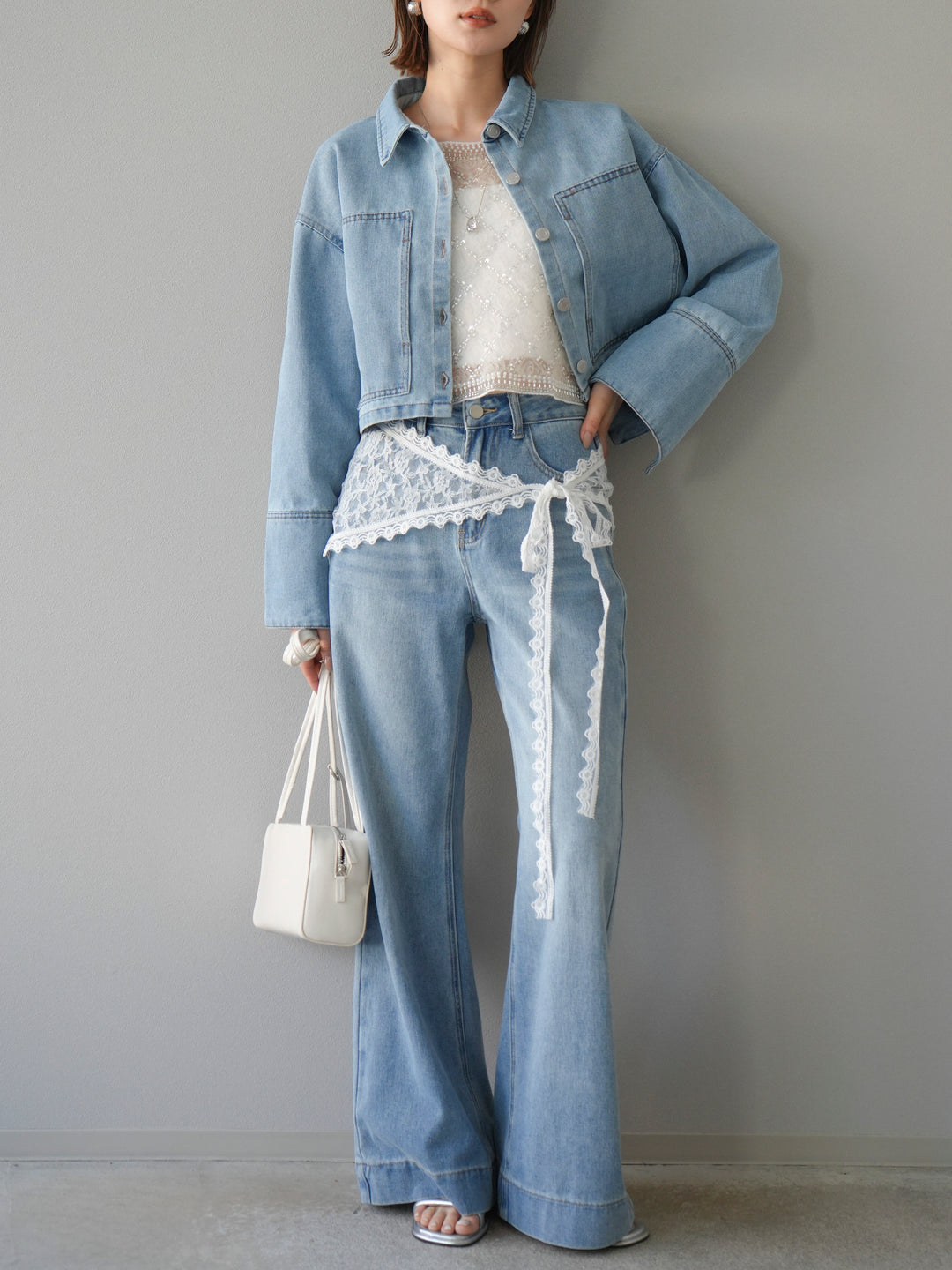 [予約]BIGカフスデニムショートシャツ/ブリーチ　