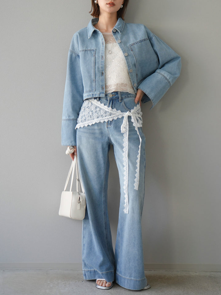 [予約]BIGカフスデニムショートシャツ/ブリーチ　