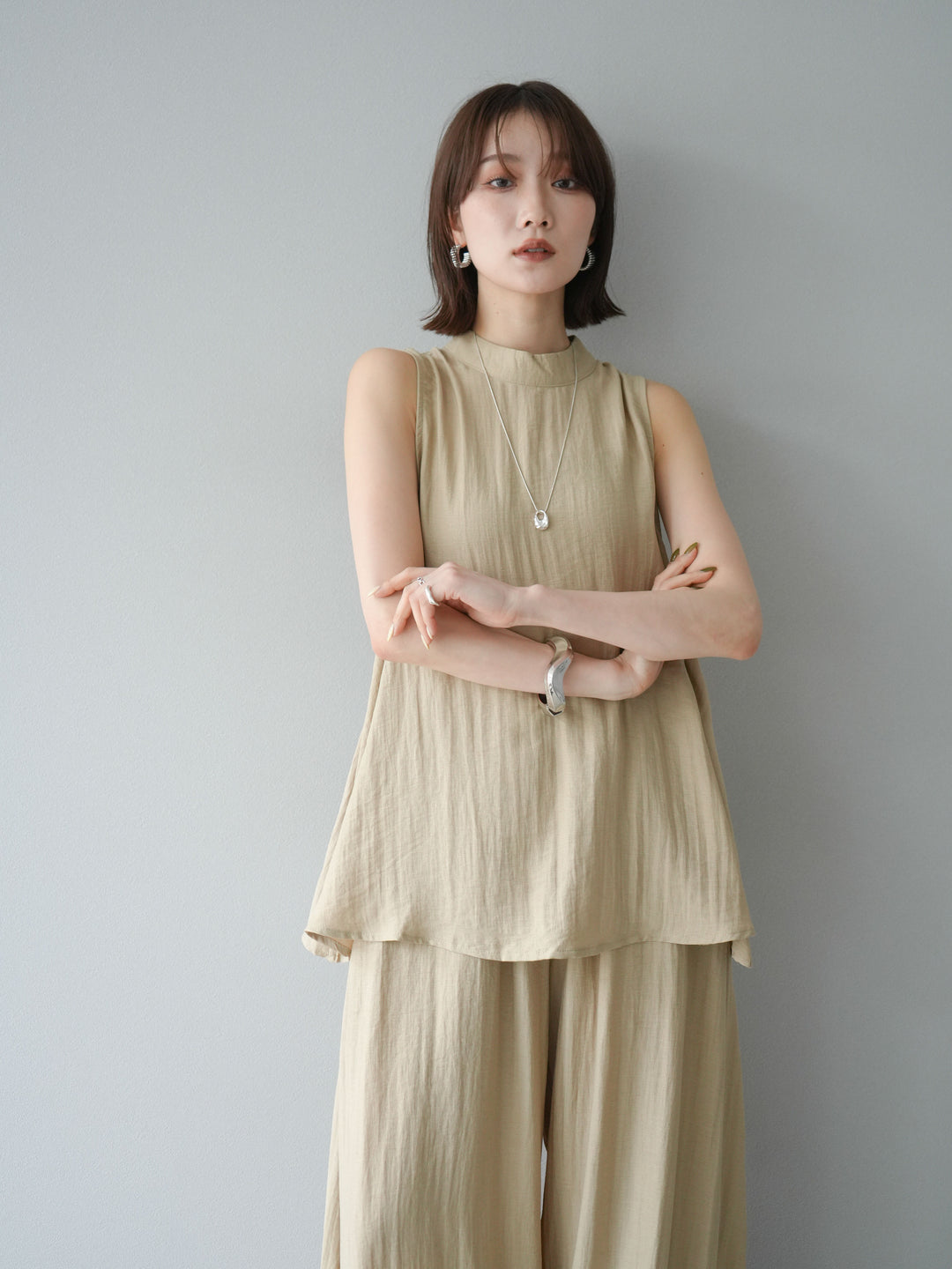 [SET]ホルターネックバックスリットブラウス＆スーパーワイドパンツSET UP(2set)