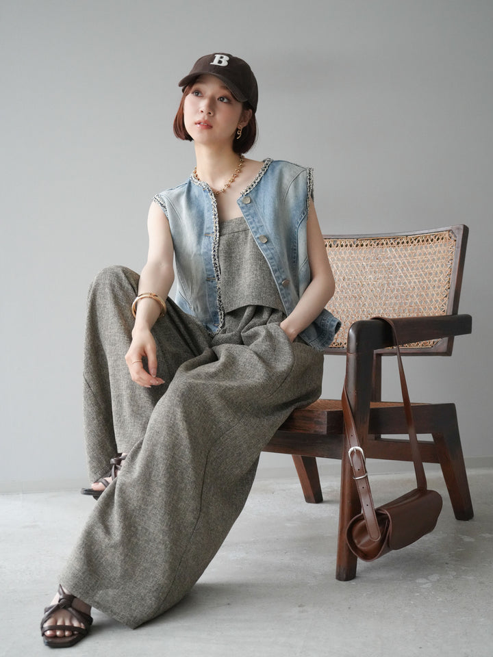 [予約]サマーツイードケープサロペット/ブラウン