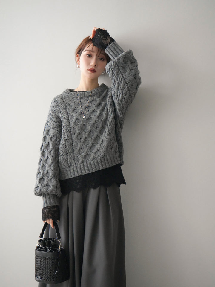 [予約]バルキーケーブルクロップドニットプルオーバー/charcoal