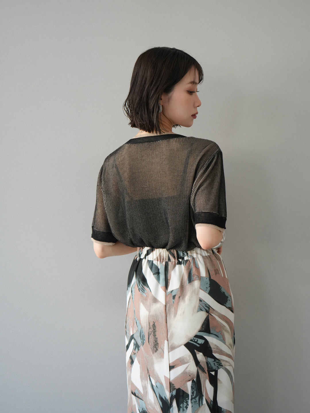 [SET]リネンタッチ配色二重臼ハーフニットトップス+選べるアソート柄スカートセット(2set)