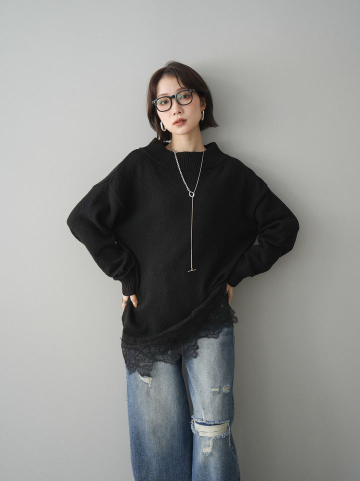 [SET]アシンメトリーレースヘムニットプルオーバー+アシンメトリーレースヘムニットプルオーバー(2set)