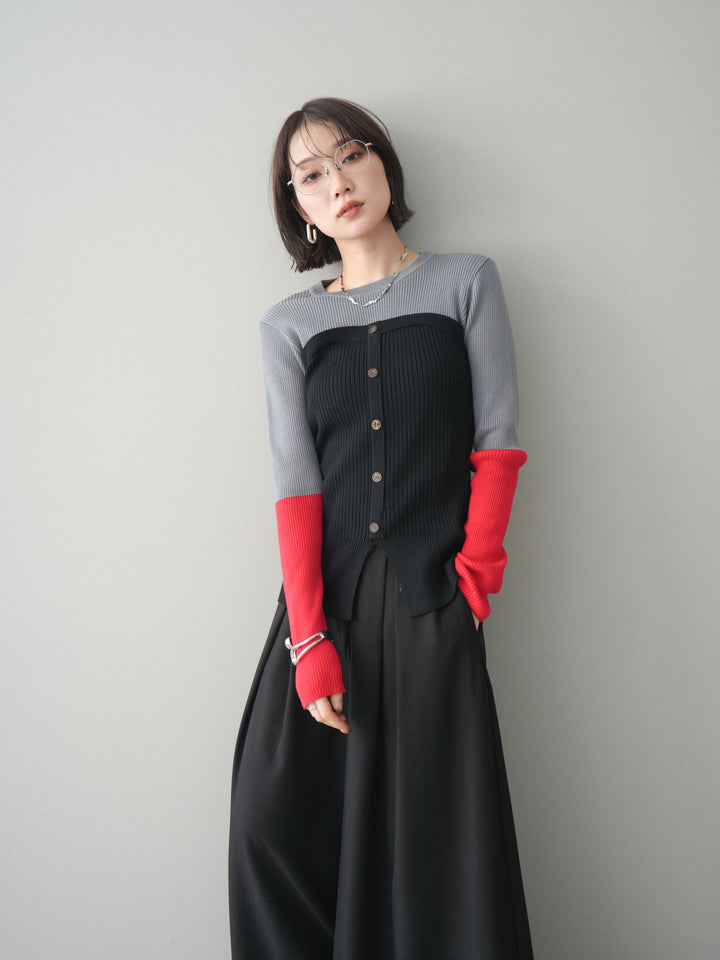 [SET]配色ビスチェドッキングリブニットトップス+選べるアクセセット(2set)