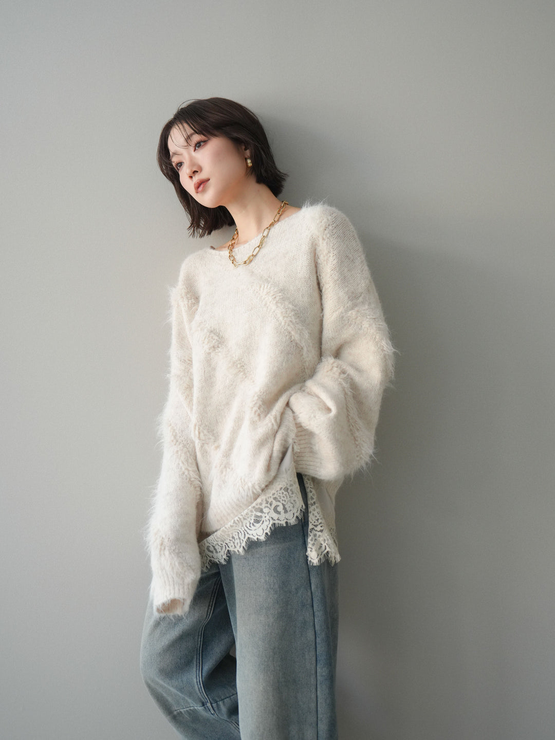 [予約]シャギーデザインニットプルオーバー/ivory