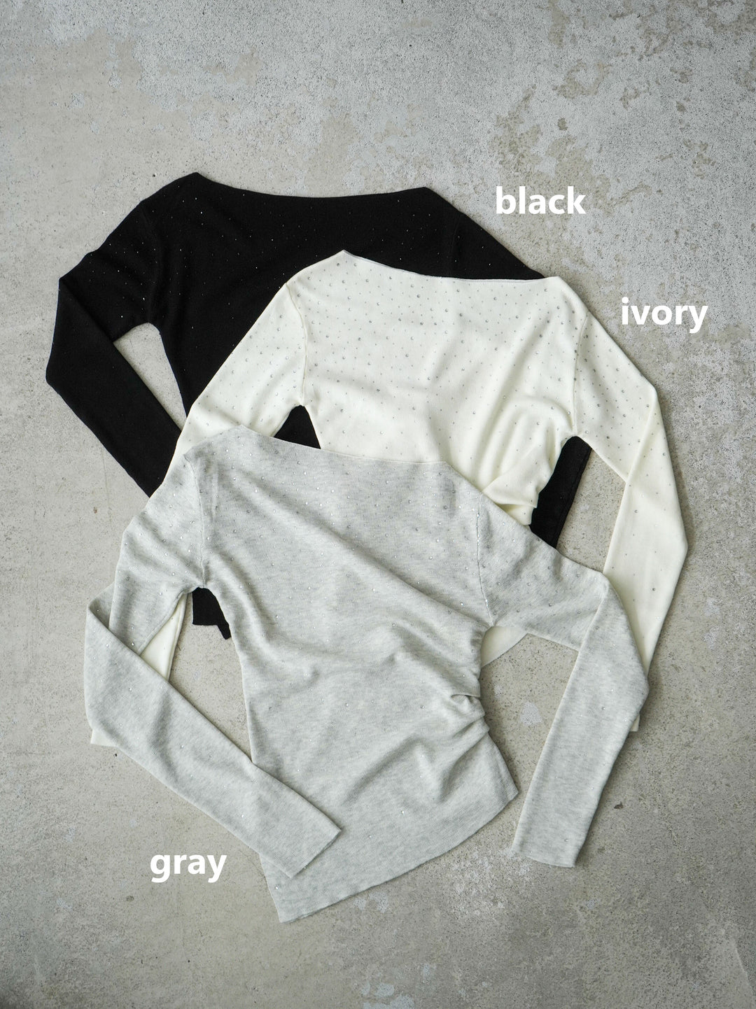 [SET]ラインストーンアシンメトリーニットトップス+ラメプリーツレイヤードチュールロングスカート(2set)