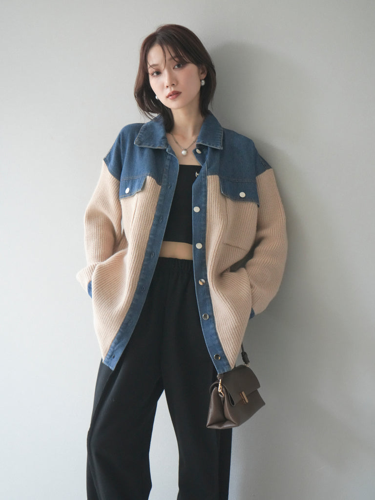 予約]デニム襟付きニットジャケット/beige – Lumier