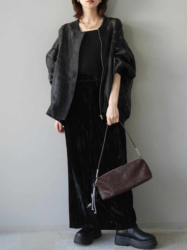 [予約]フラワーチュールドッキングブルゾン/ブラック