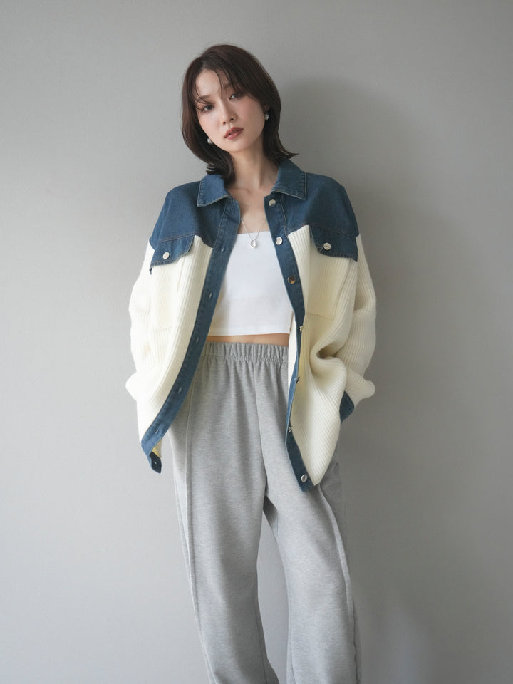 [予約]デニム襟付きニットジャケット/offwhite