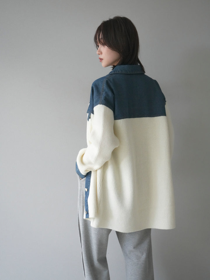 [予約]デニム襟付きニットジャケット/offwhite