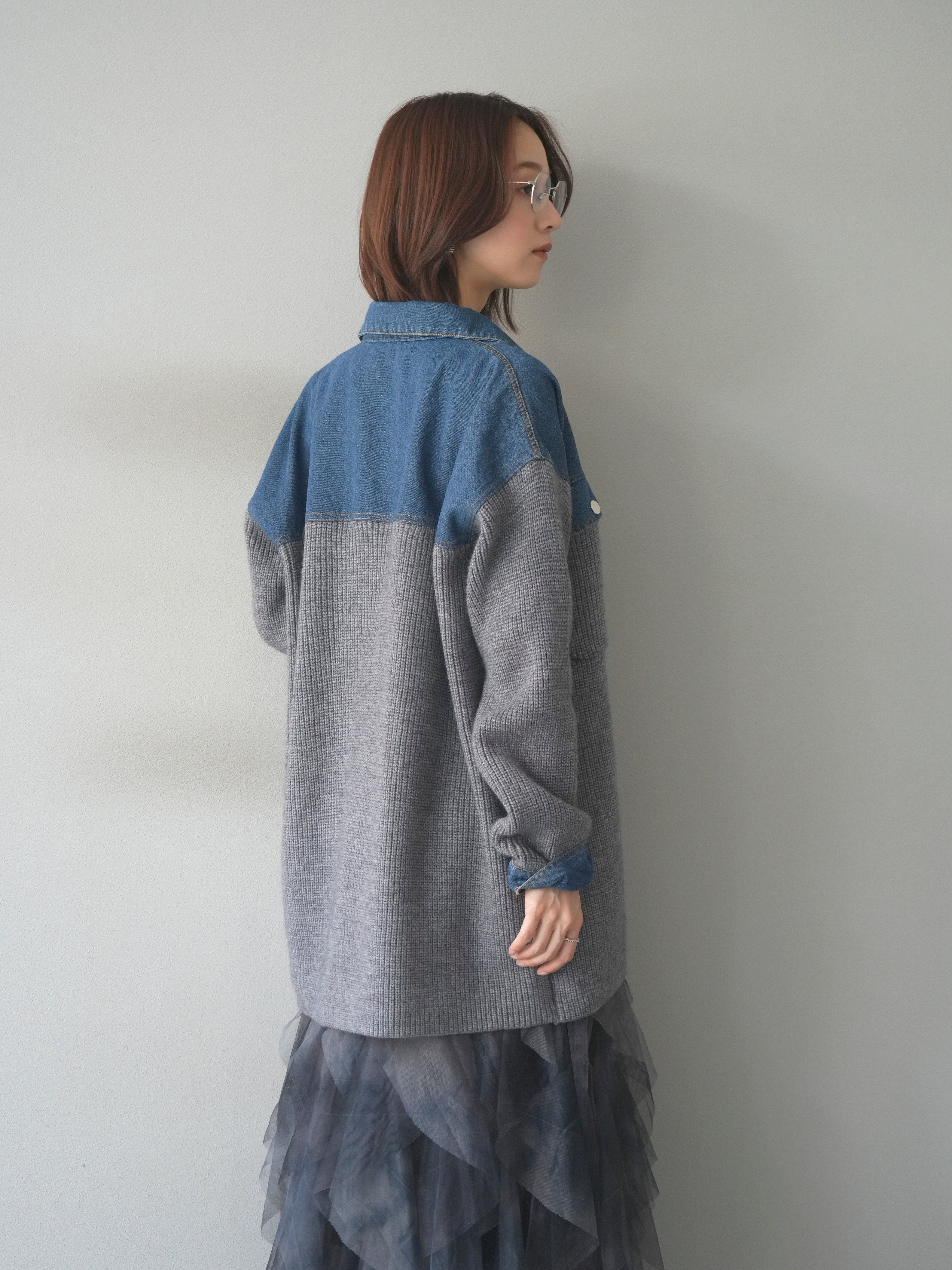 予約]デニム襟付きニットジャケット/gray – Lumier