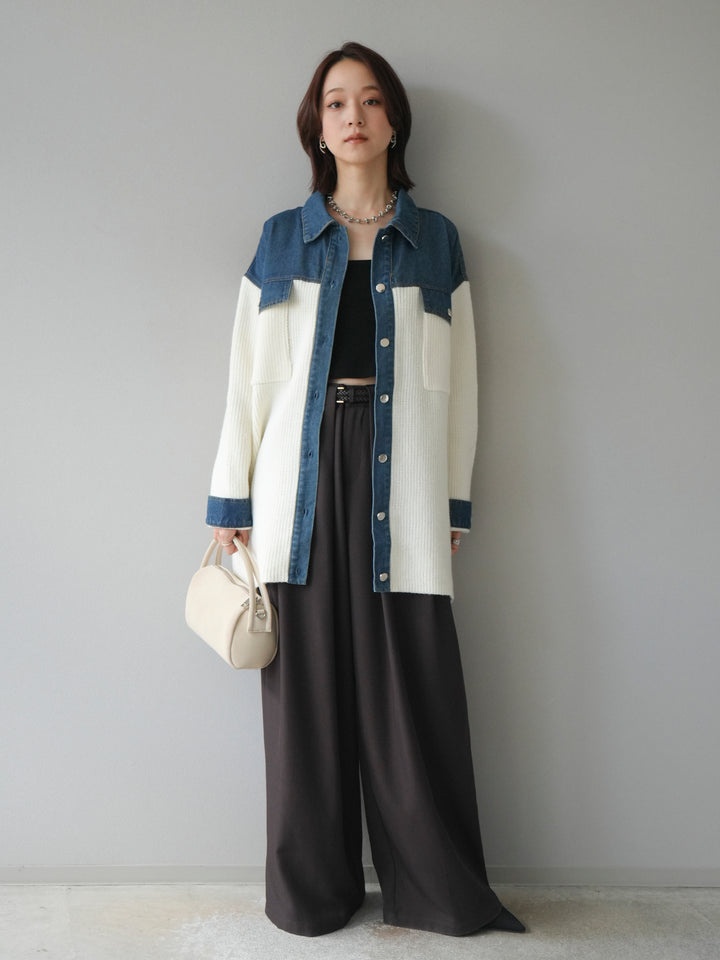 [予約]デニム襟付きニットジャケット/offwhite