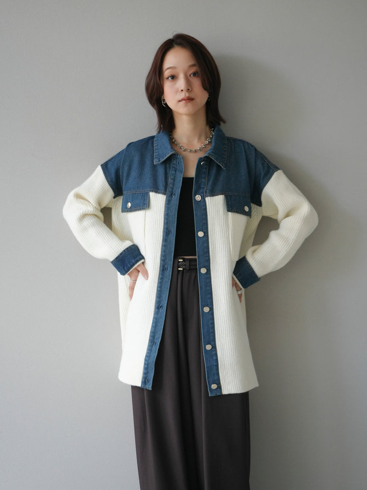 [予約]デニム襟付きニットジャケット/offwhite