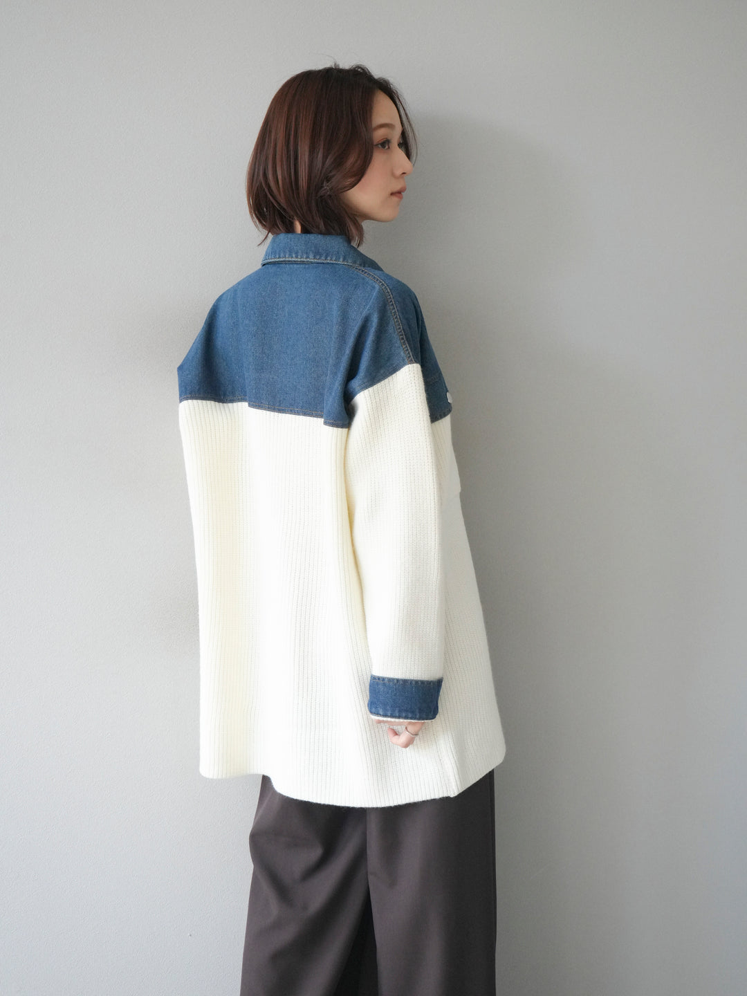 [予約]デニム襟付きニットジャケット/offwhite