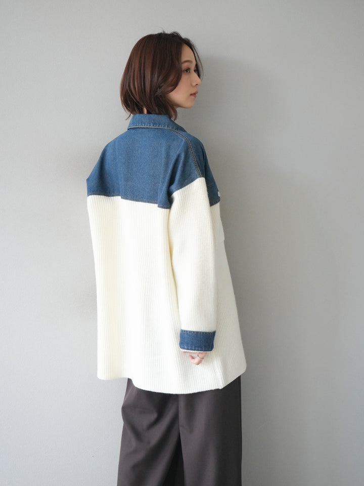 [予約]デニム襟付きニットジャケット/offwhite