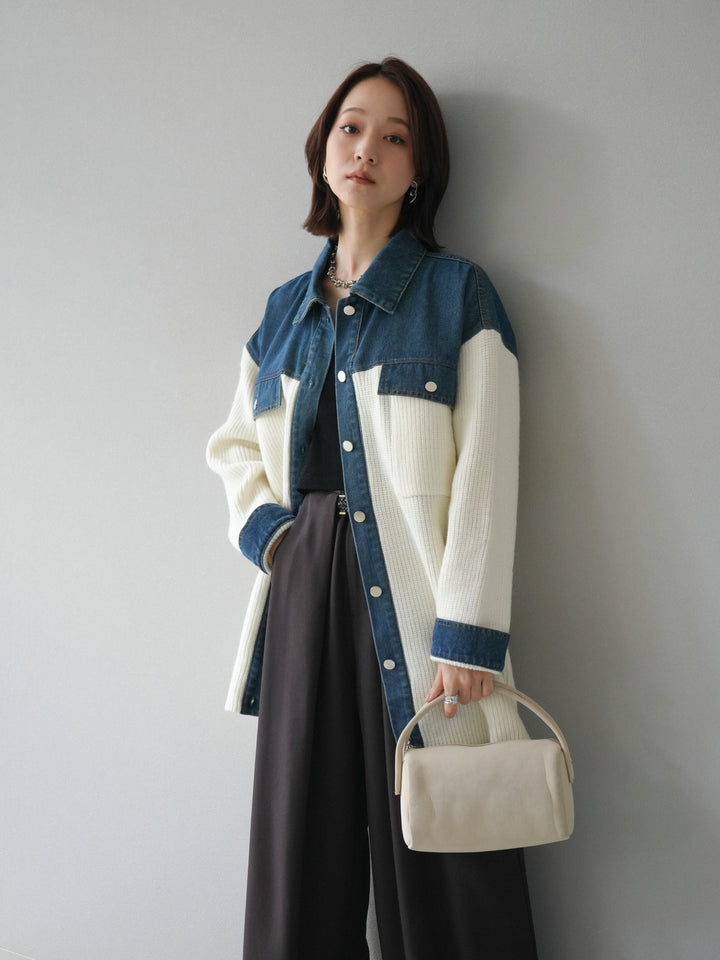 [予約]デニム襟付きニットジャケット/offwhite