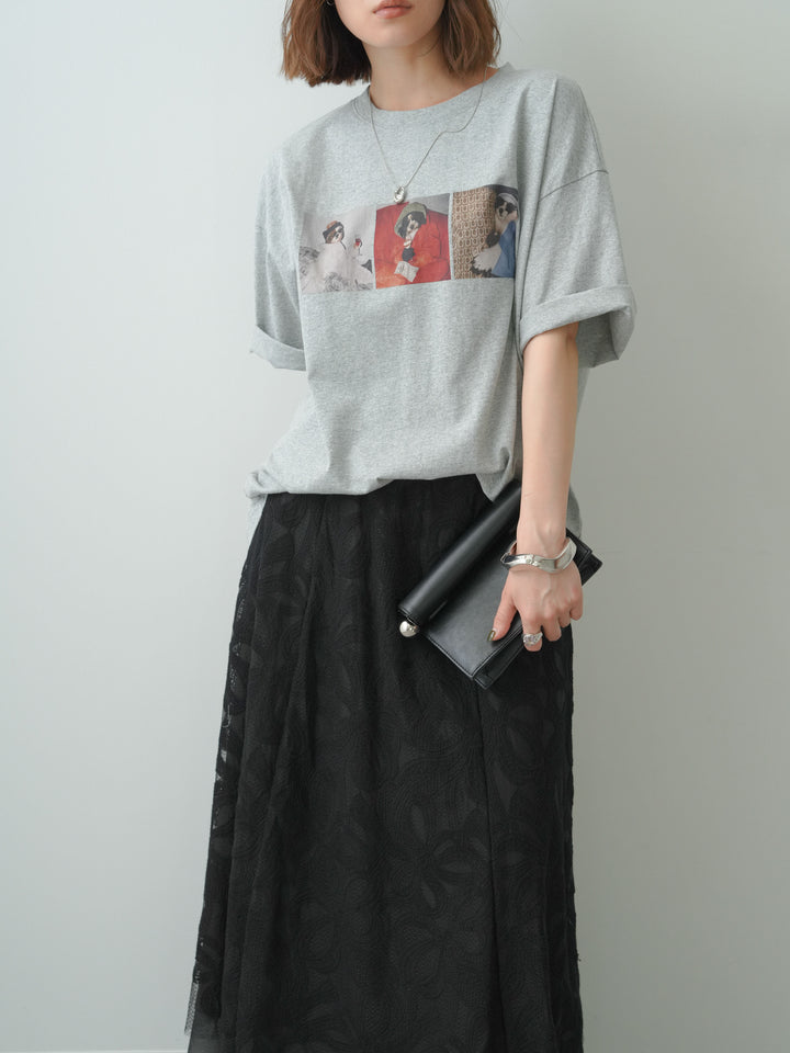 [SET]スリードッグフォトボックスTEE+フラワーレースレイヤードスカート(2set)
