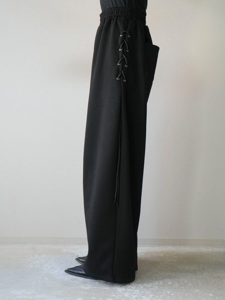 [予約]サイドレースアップスウェットワイドパンツ/ブラック