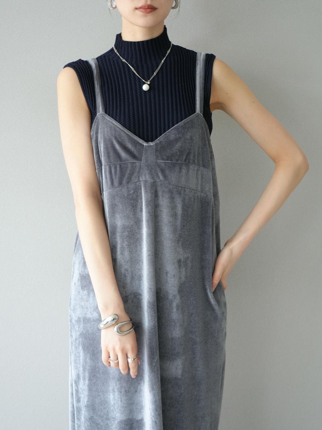 [予約]ベロアビスチェキャミワンピース/グレー