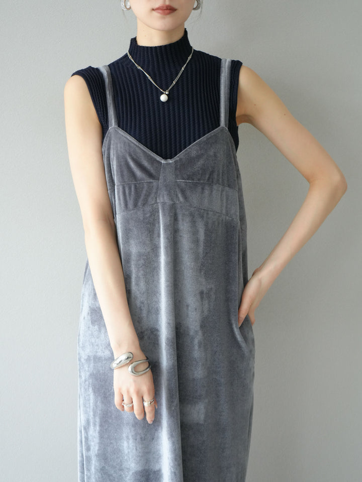 [予約]ベロアビスチェキャミワンピース/グレー