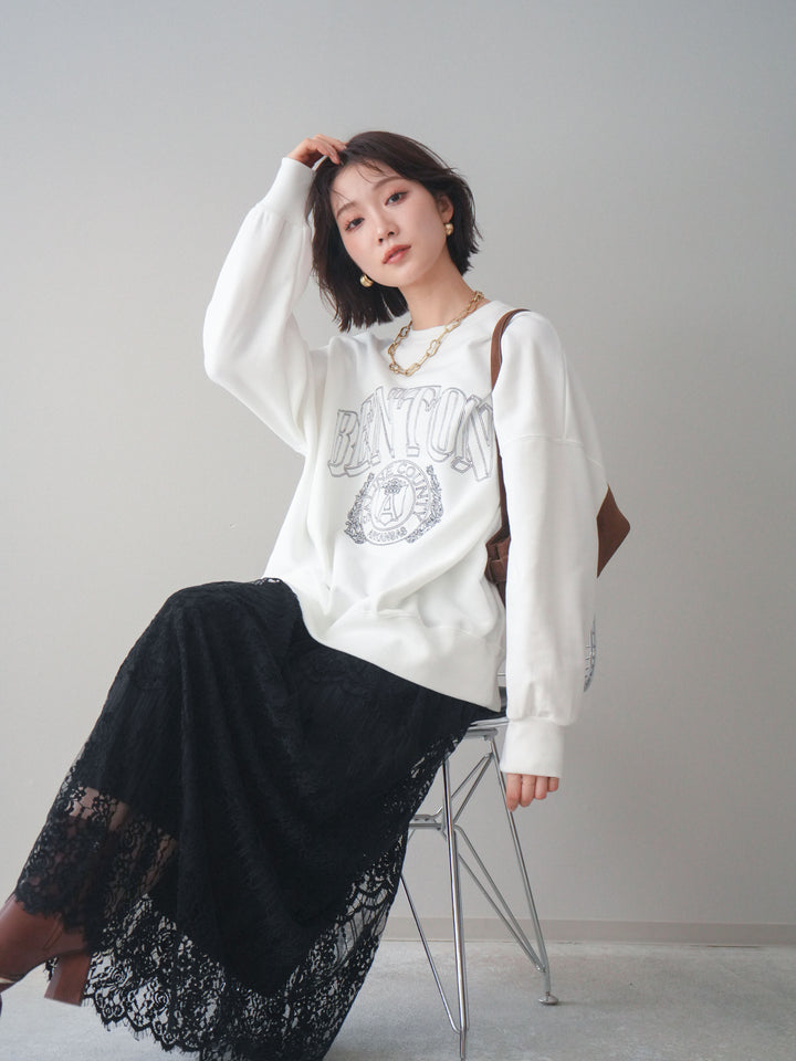 [予約]カレッジロゴ刺繍BIGスウェットプルオーバー/offwhite
