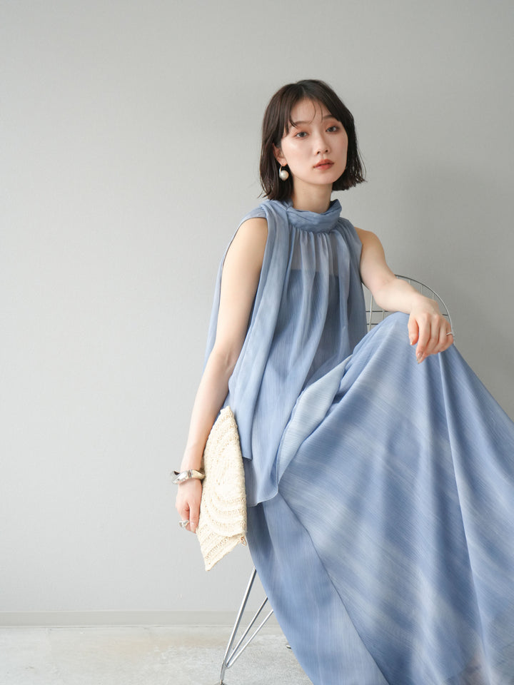 [SET]ニュアンスシアーホルターネックブラウス+ニュアンスシアーフレアスカート(2set)
