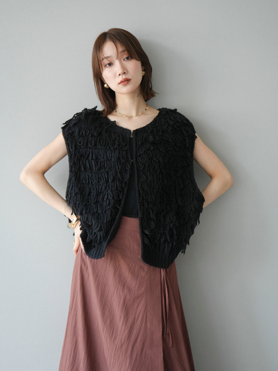 [予約]ループデザインベスト/ブラック