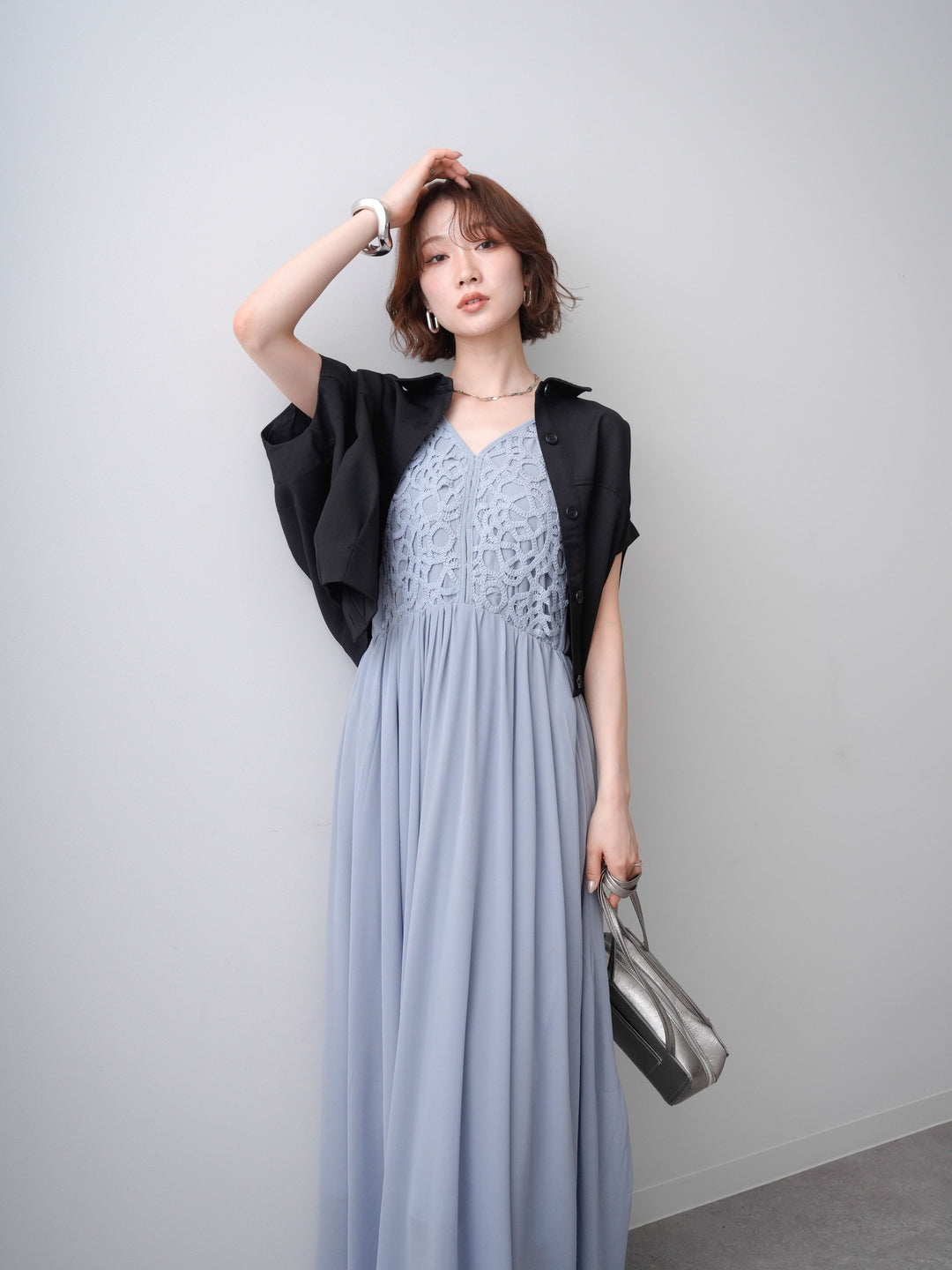 [予約]クロシェシフォンキャミワンピース/lightblue