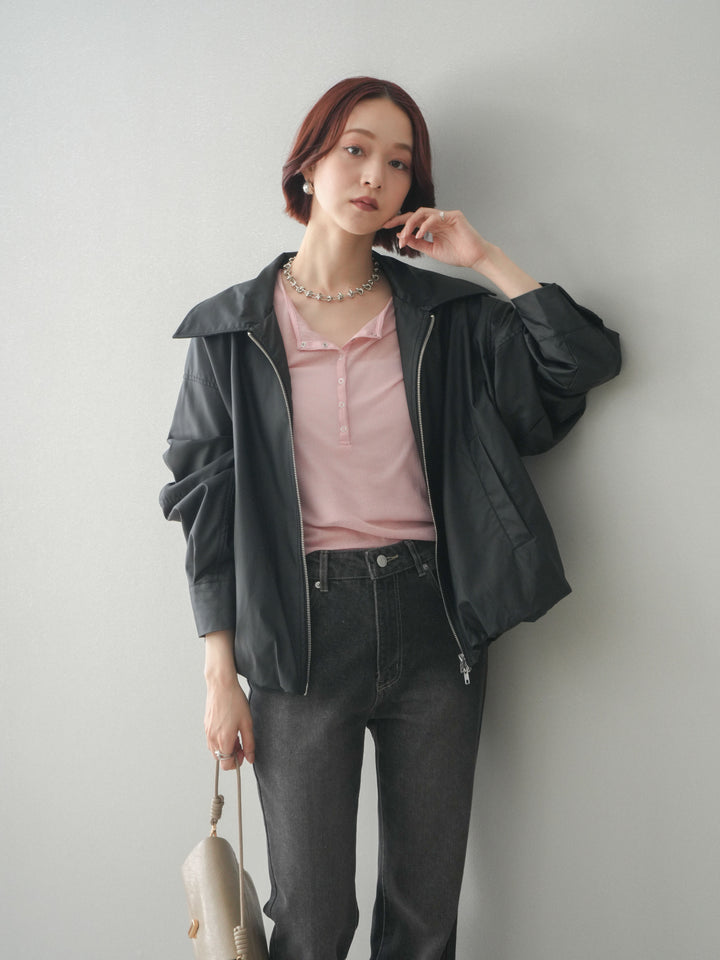 [予約]ウォッシャブルフェイクレザーバルーンジャケット/black