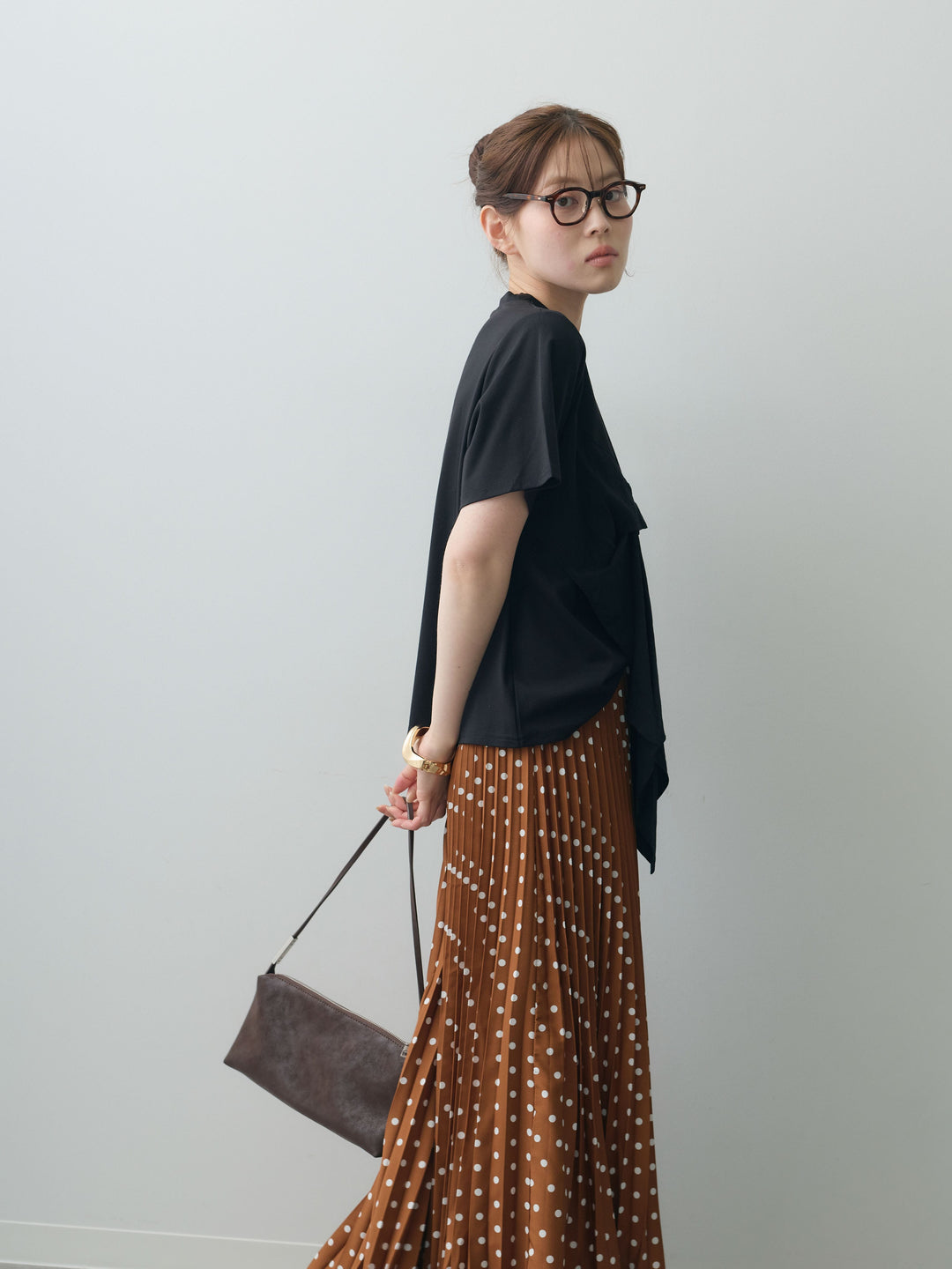 [SET]ラッフルドッキングTEE+ドットアコーディオンプリーツスカート(2set)