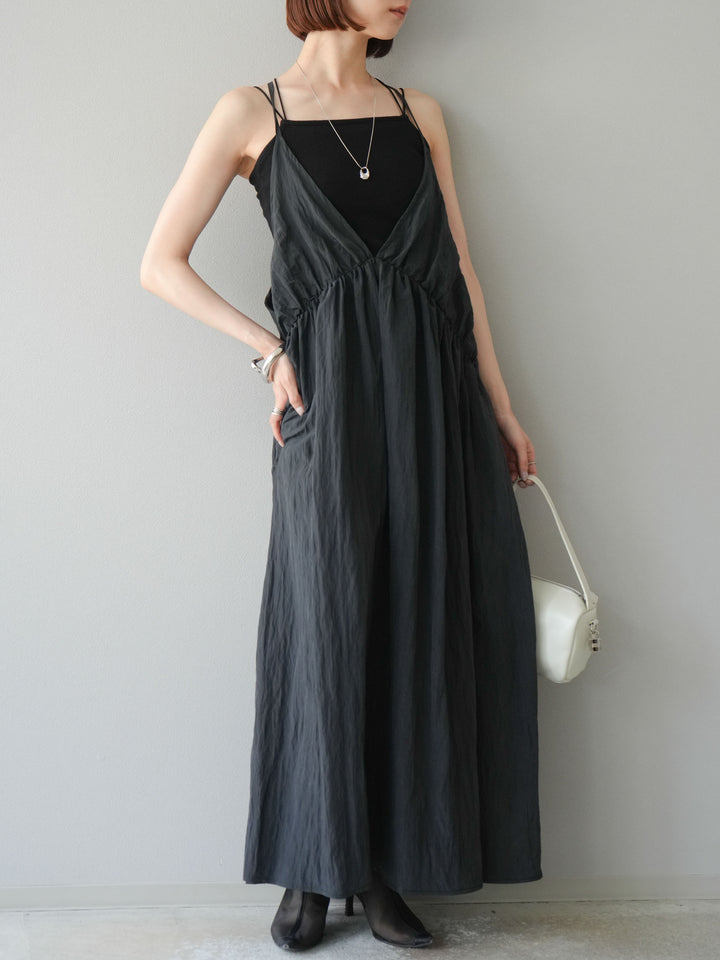 [予約]シボ加工シャイニーキャミワンピース/ブラック