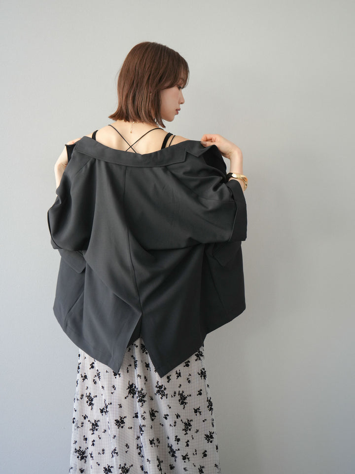 [套裝] 植絨薄紗層疊天鵝絨吊帶連身裙 + 金色紐帶半夾克 (2 套)