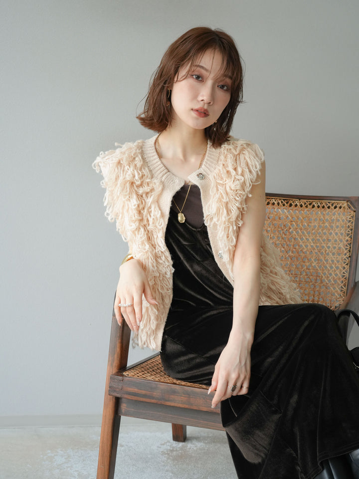 [予約]前開きループニットベスト/アイボリー