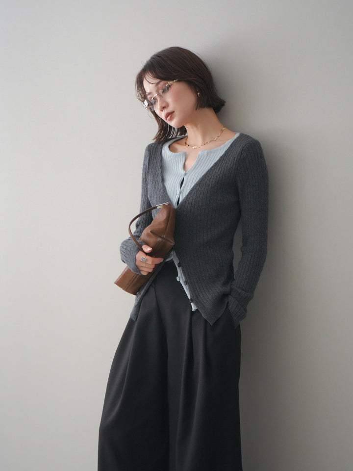 [予約]バイカラーレイヤードニットカーディガン/gray