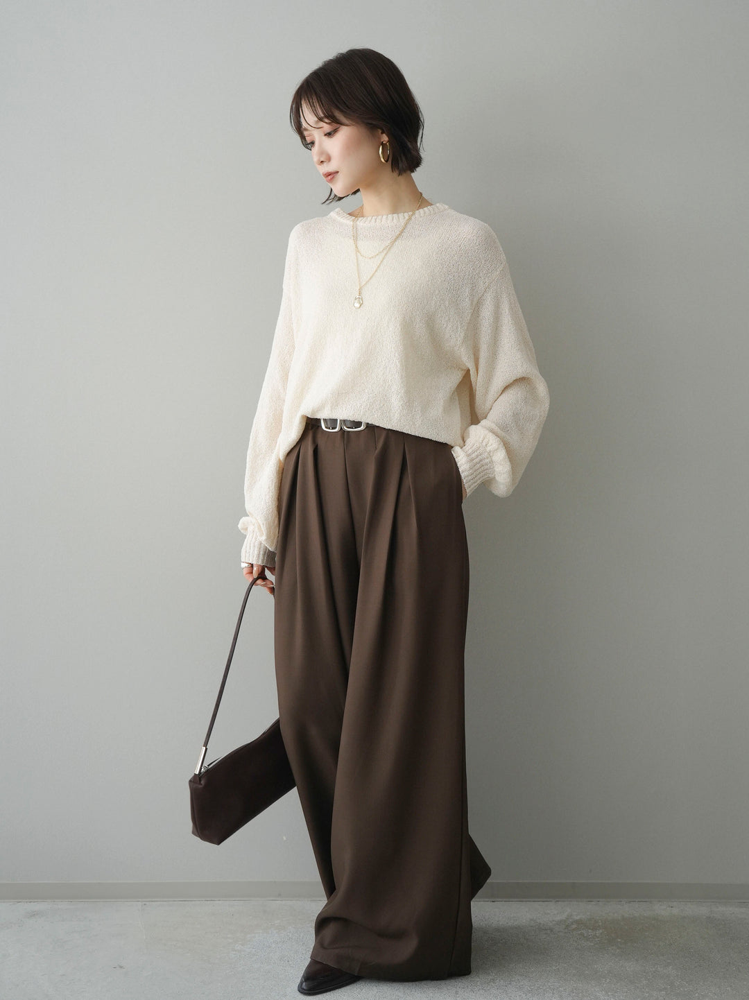 [予約]ダブルバックルベルト付ワイドパンツ/mocha