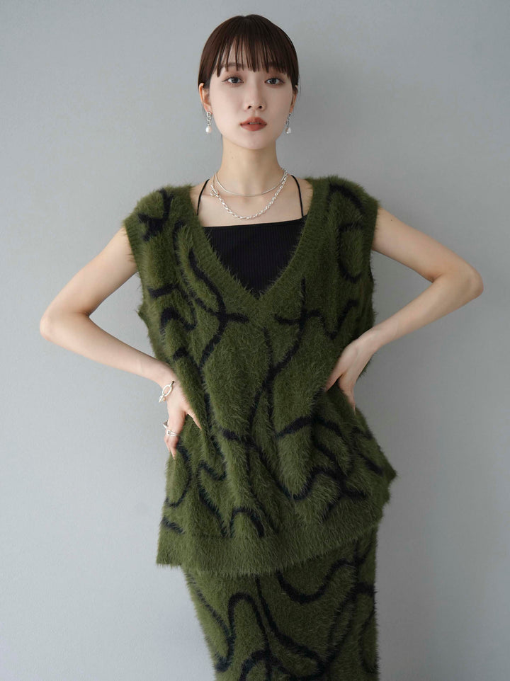 [SET] 線狀毛絨針織背心 + 線狀毛絨針織裙 (2套)