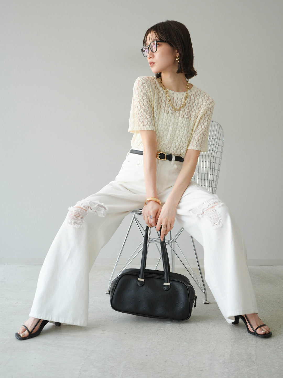 【預購】剪裁蕾絲T卹/象牙白