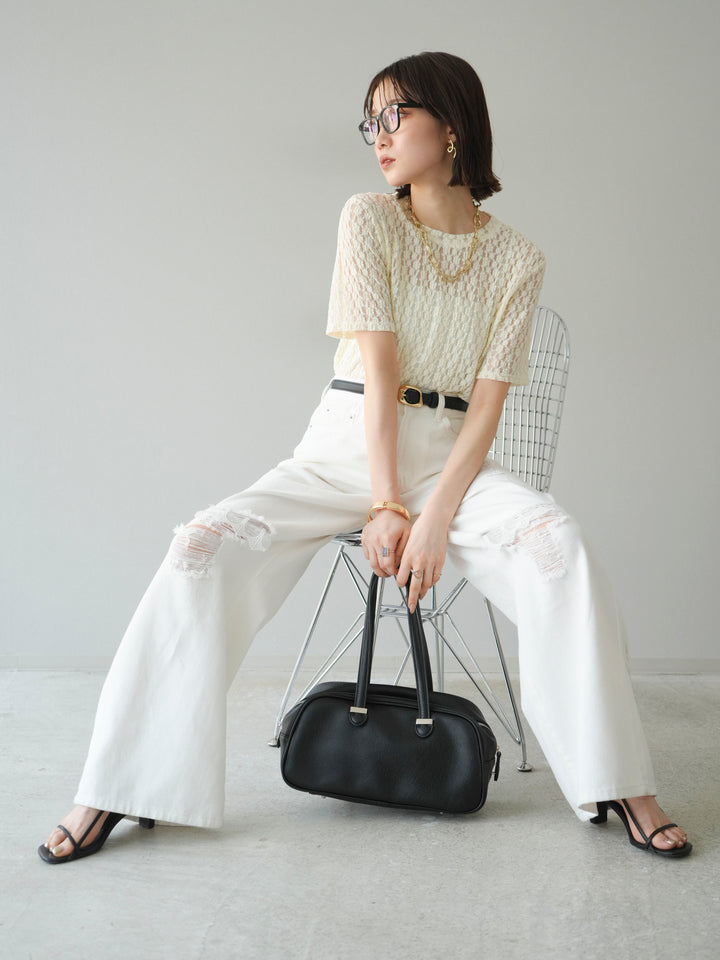 【預購】剪裁蕾絲T卹/象牙白